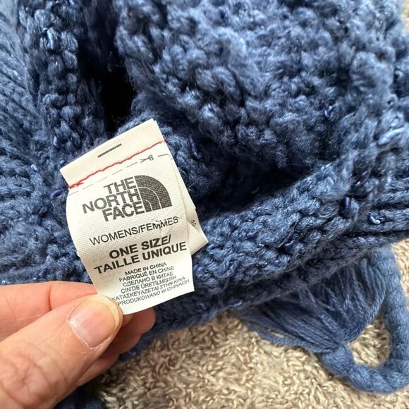 The North Face Blue Beanie with Pom Pom and Braided Ties - Picture 4 of 4